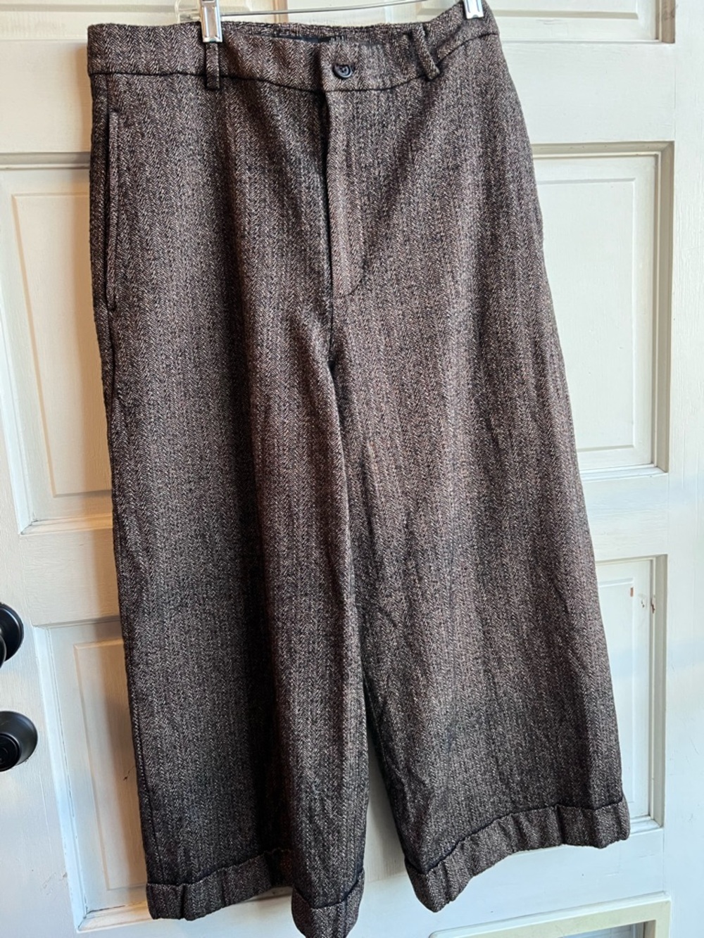 Ralph Lauren Brown Tweed Wide-Leg Trousers
